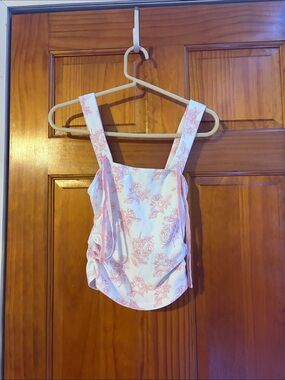 SHEIN White Pink Floral Tie-Strap Tank Top